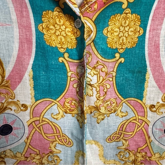 Bellambra colorful printed artsy linen blend button down ladies top Italy preppy - Picture 4 of 5